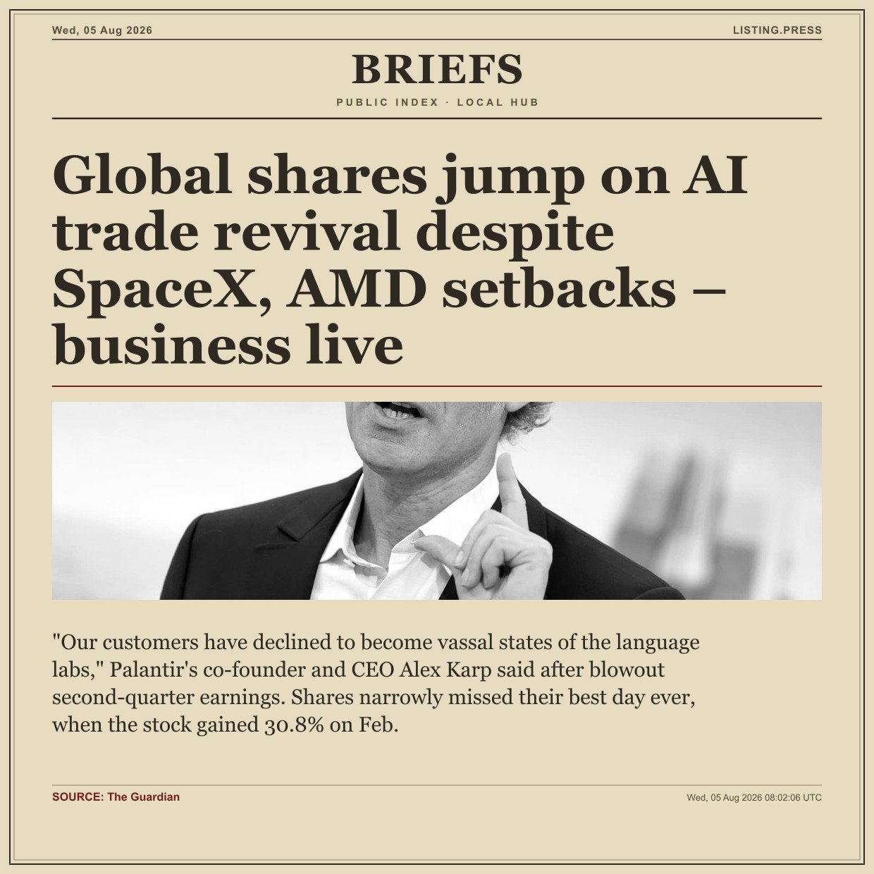 Global shares jump on AI trade revival despite SpaceX, AMD setbacks – business live