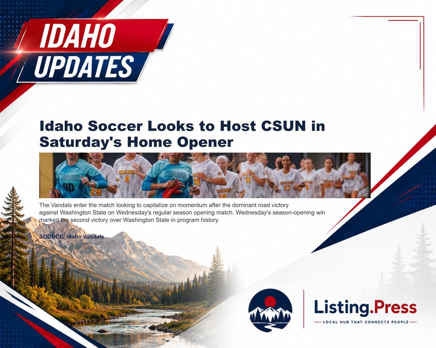 Idaho Soccer Looks to Host CSUN in Saturday's Home Opener