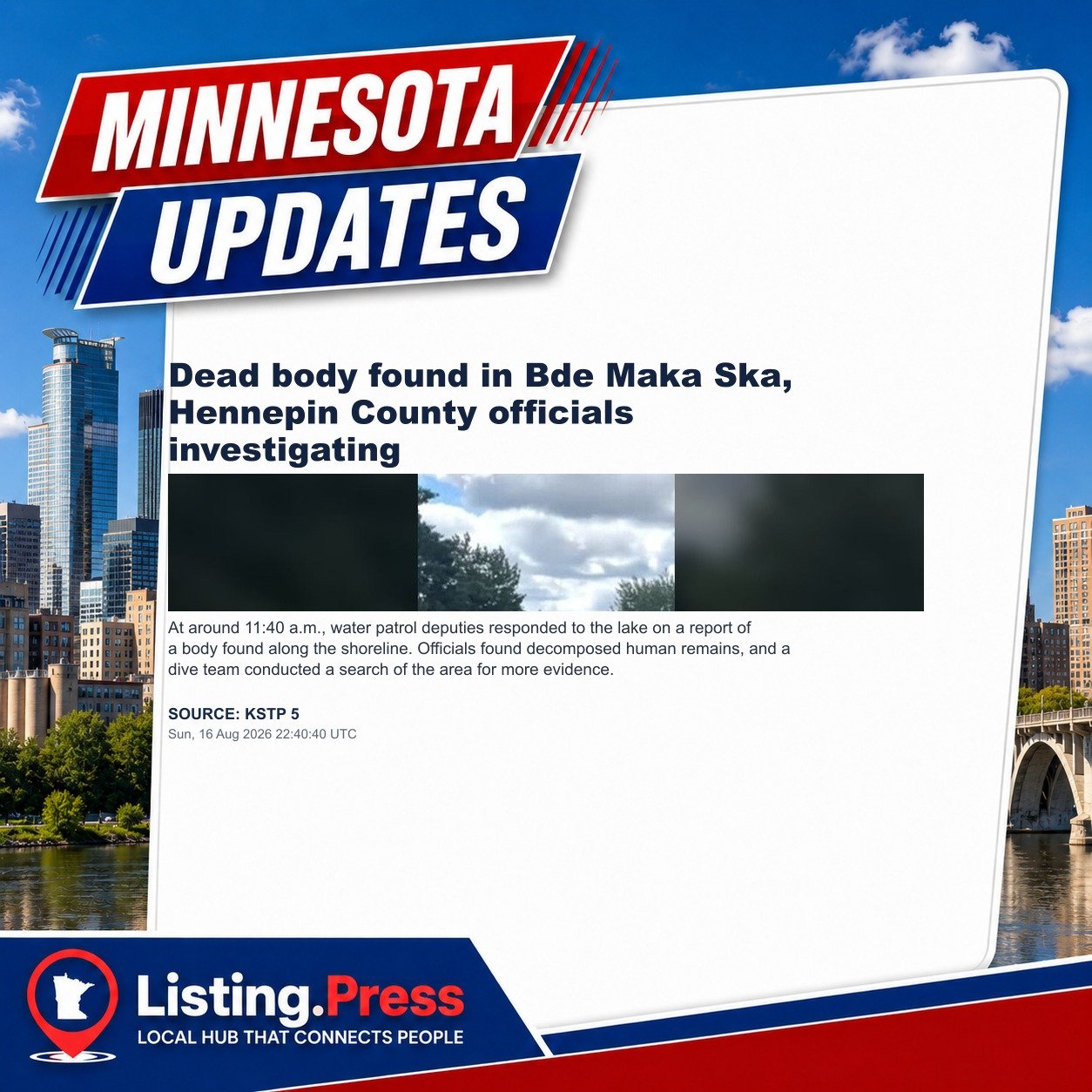 Dead body found in Bde Maka Ska, Hennepin County officials investigating