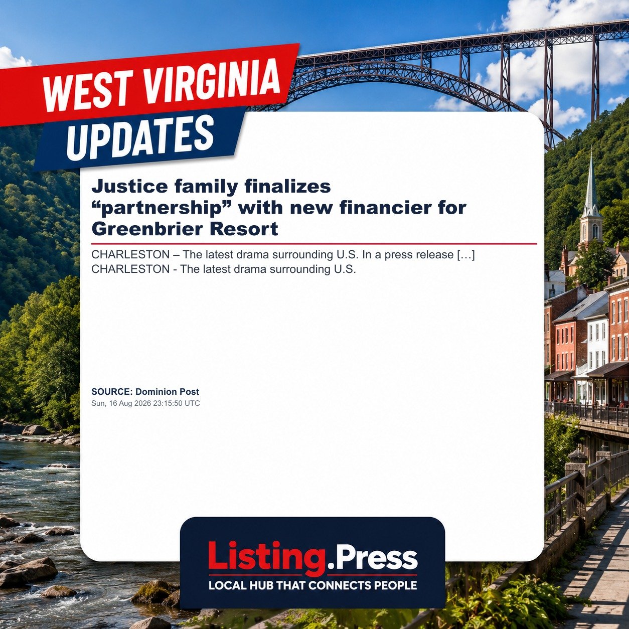 Justice family finalizes “partnership” with new financier for Greenbrier Resort