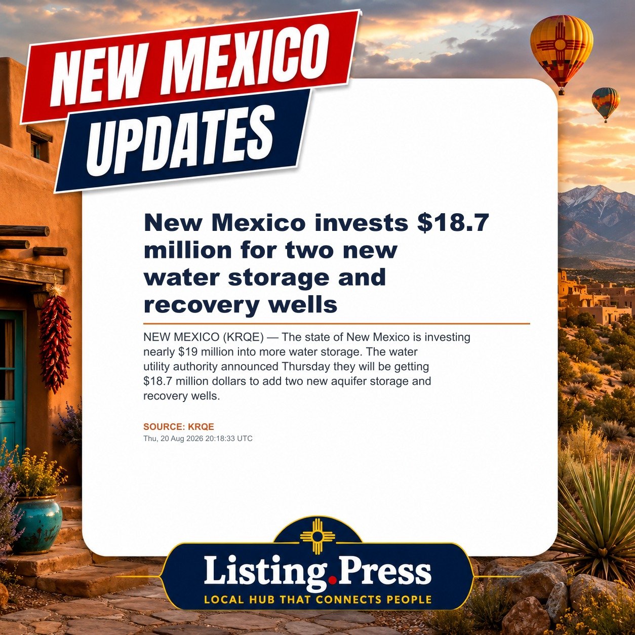 New Mexico invests $18.7 million for two new water storage and recovery wells