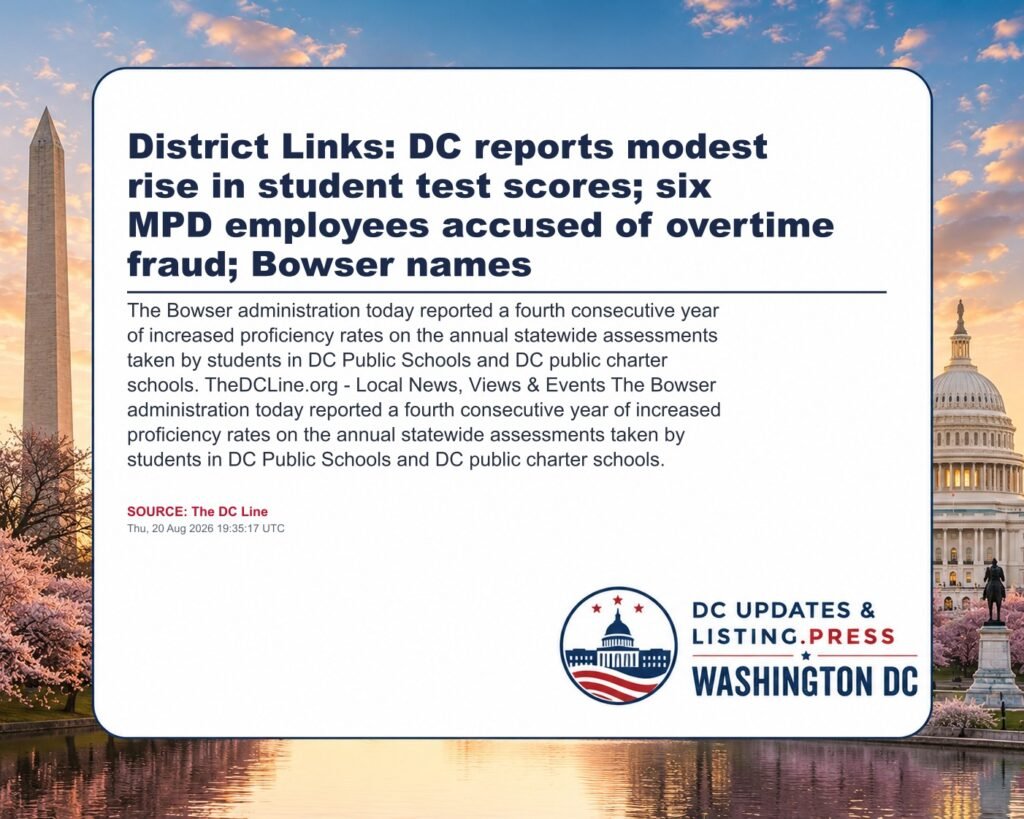 District Links: DC reports modest rise in student test scores; six MPD employees accused of overtime fraud; Bowser names
