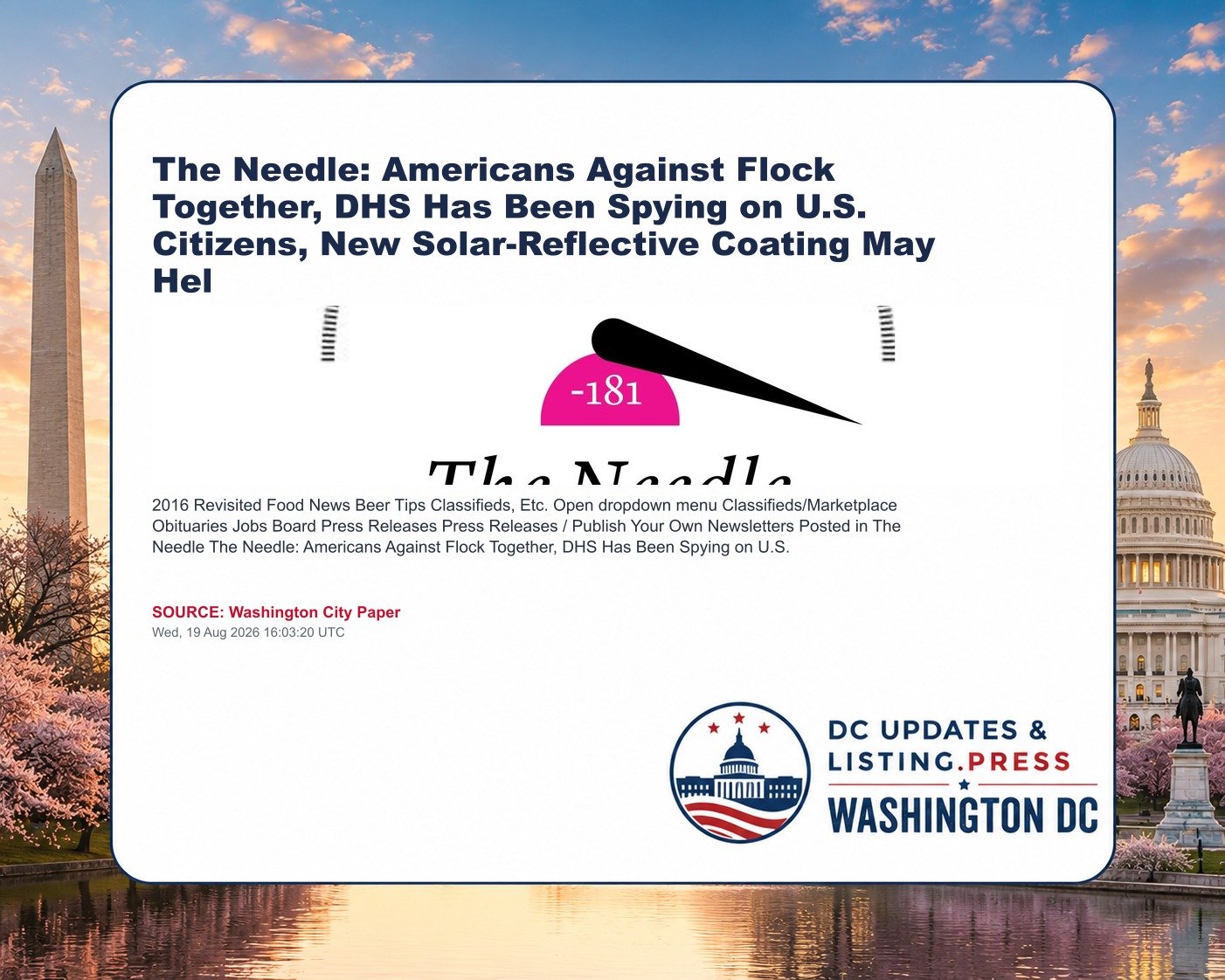 The Needle: Americans Against Flock Together, DHS Has Been Spying on U.S. Citizens, New Solar-Reflective Coating May Hel