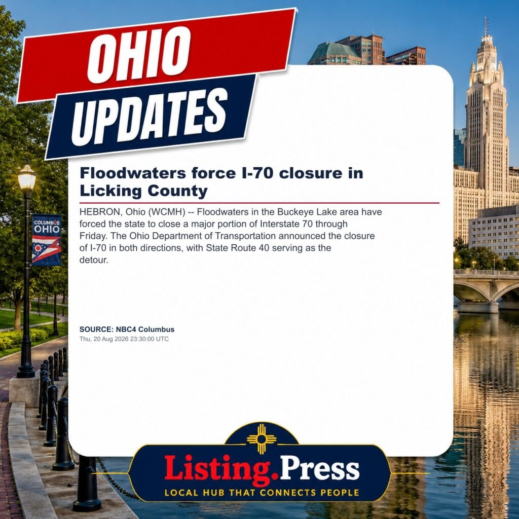 Floodwaters force I-70 closure in Licking County