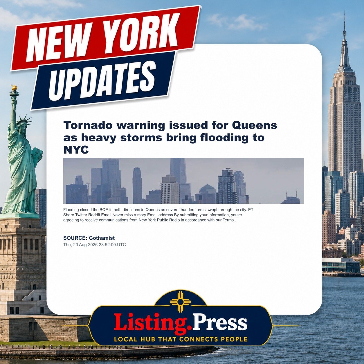 Tornado warning issued for Queens as heavy storms bring flooding to NYC