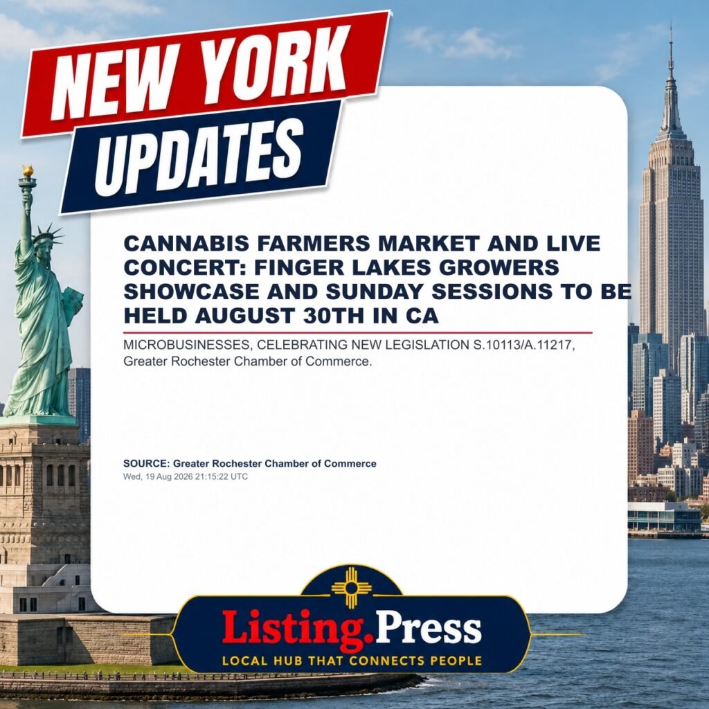 CANNABIS FARMERS MARKET AND LIVE CONCERT: FINGER LAKES GROWERS SHOWCASE AND SUNDAY SESSIONS TO BE HELD AUGUST 30TH IN CA