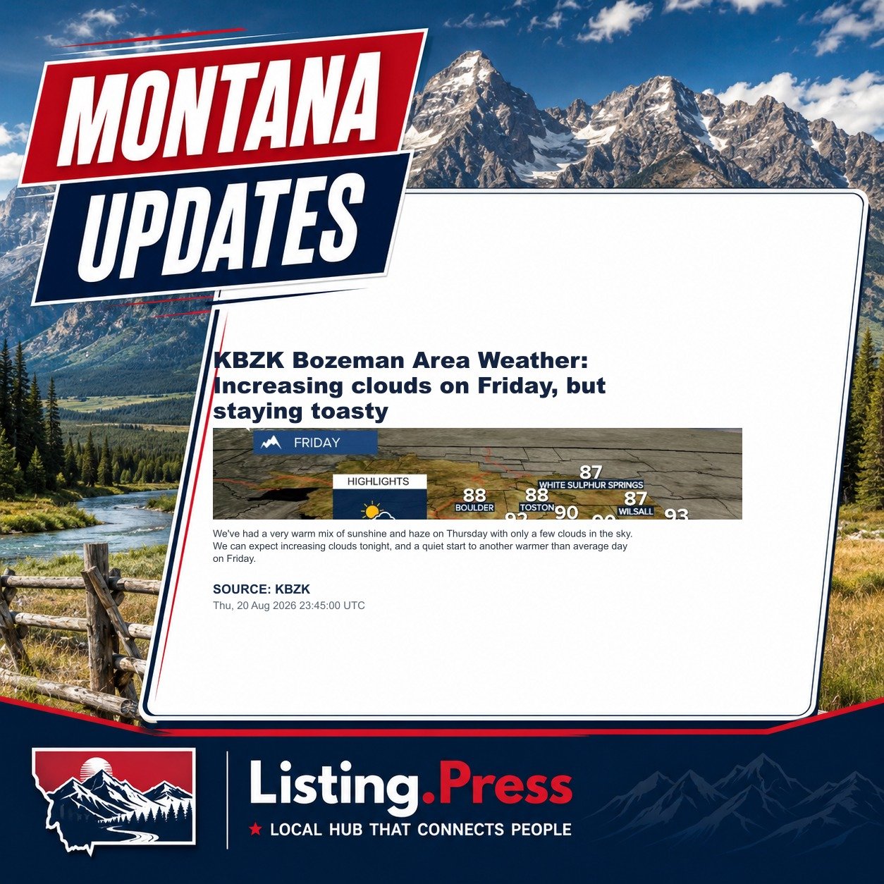 KBZK Bozeman Area Weather: Increasing clouds on Friday, but staying toasty