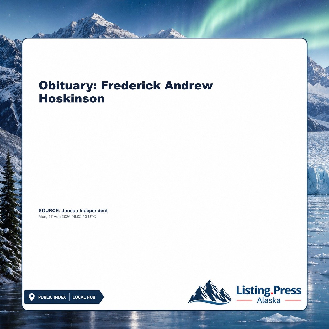Obituary: Frederick Andrew Hoskinson