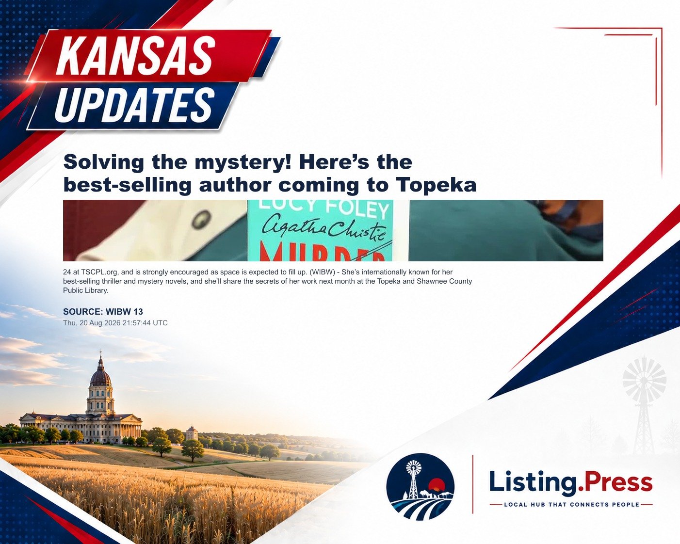 Solving the mystery! Here’s the best-selling author coming to Topeka