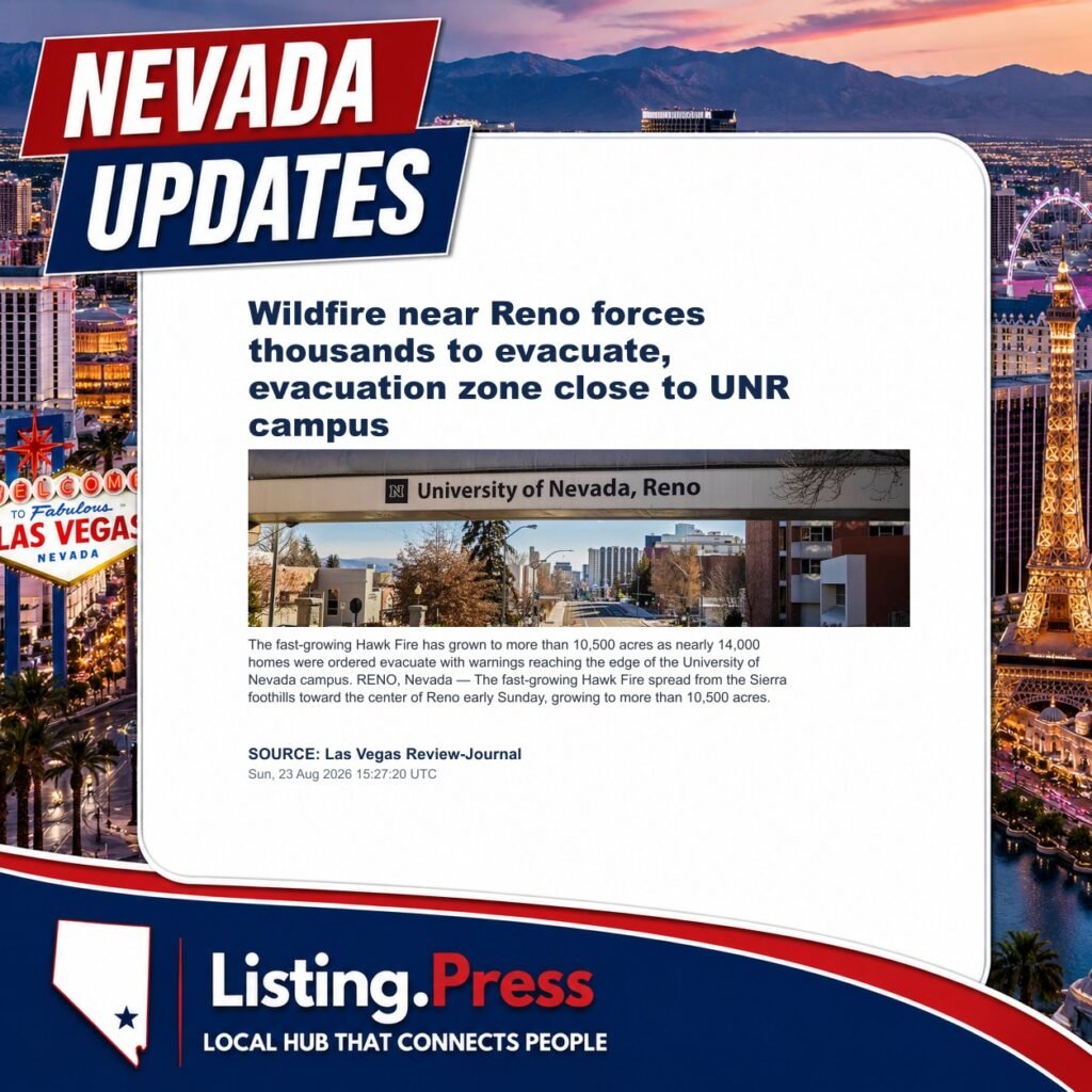 Wildfire near Reno forces thousands to evacuate, evacuation zone close to UNR campus