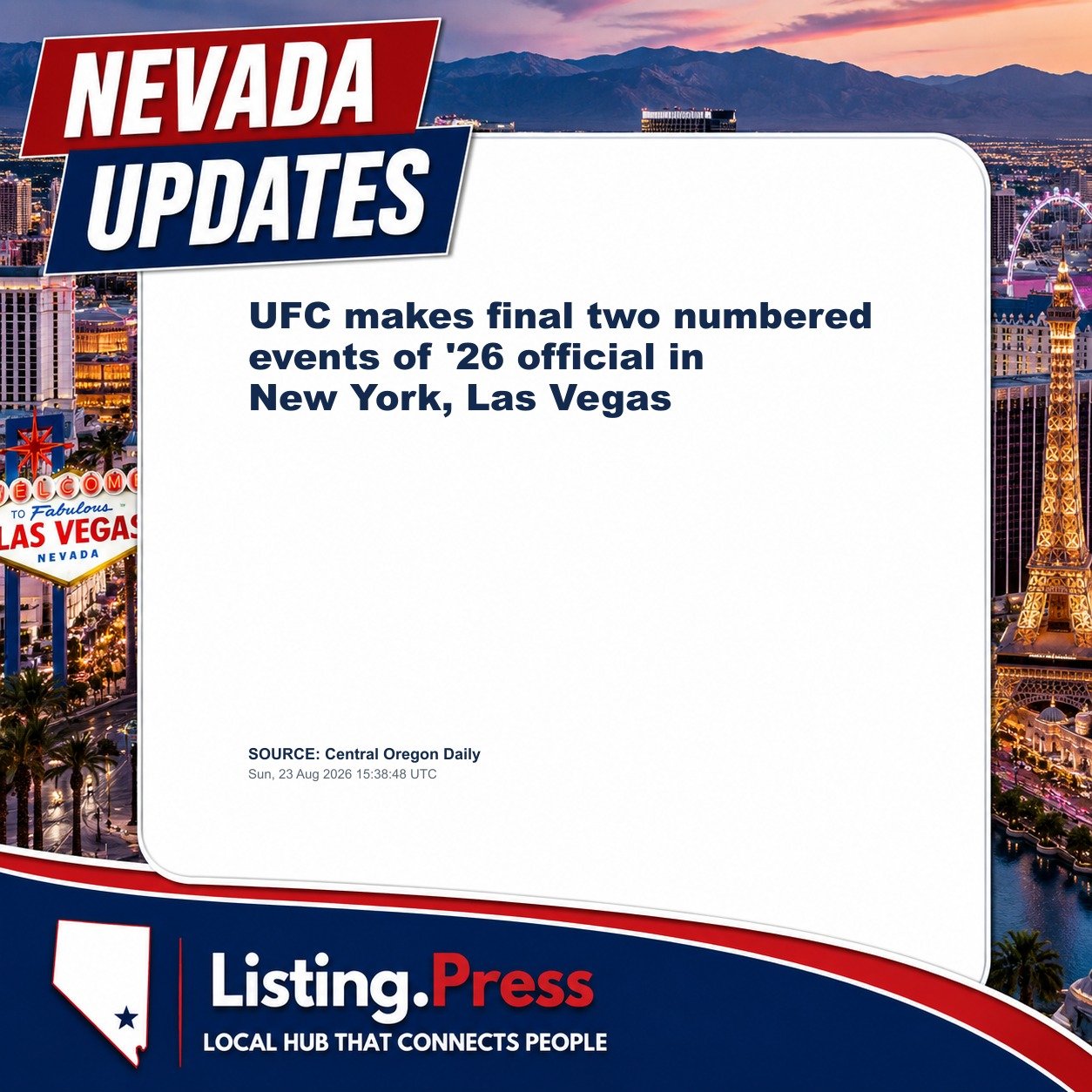 UFC makes final two numbered events of '26 official in New York, Las Vegas