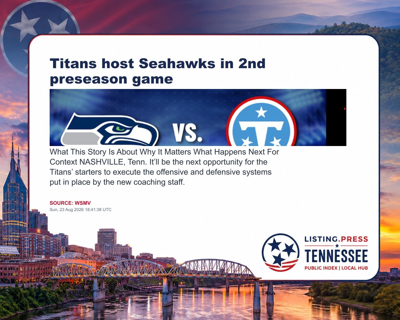 Titans host Seahawks in 2nd preseason game
