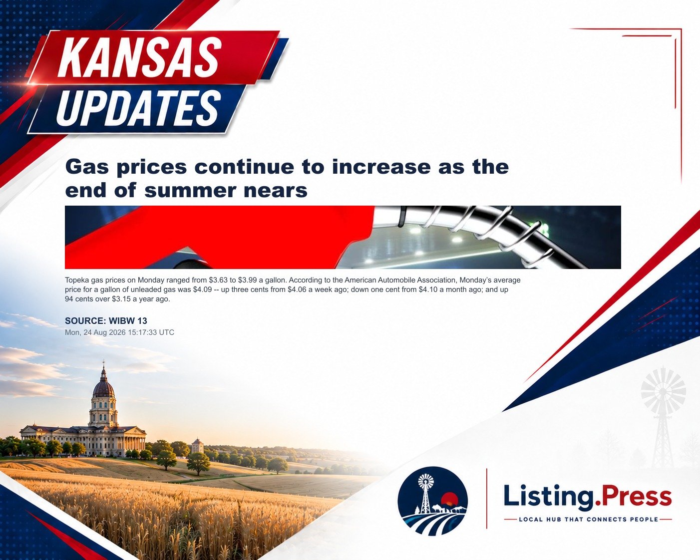 Gas prices continue to increase as the end of summer nears