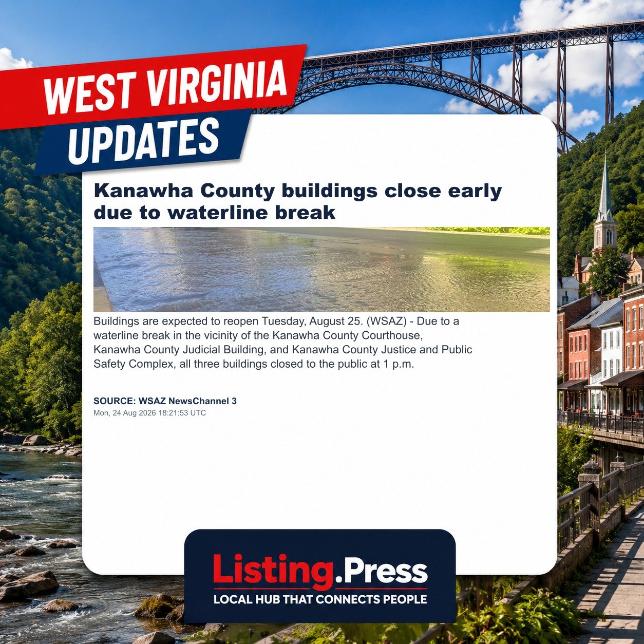 Kanawha County buildings close early due to waterline break