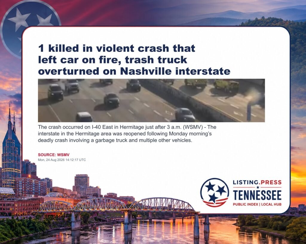 1 killed in violent crash that left car on fire, trash truck overturned on Nashville interstate