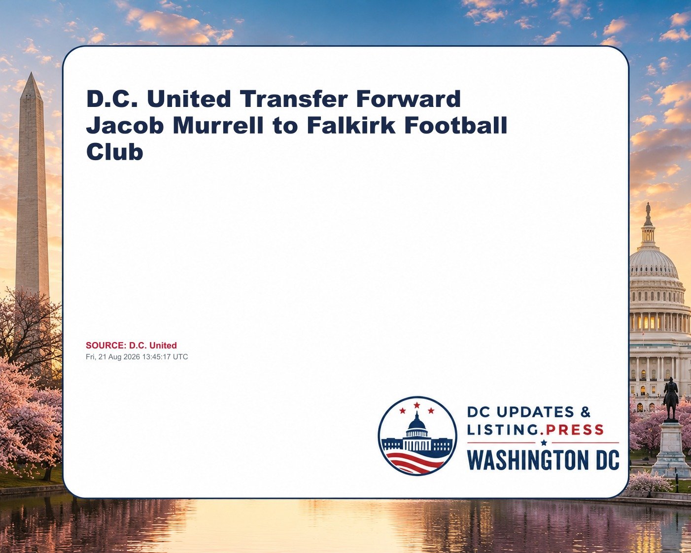 D.C. United Transfer Forward Jacob Murrell to Falkirk Football Club