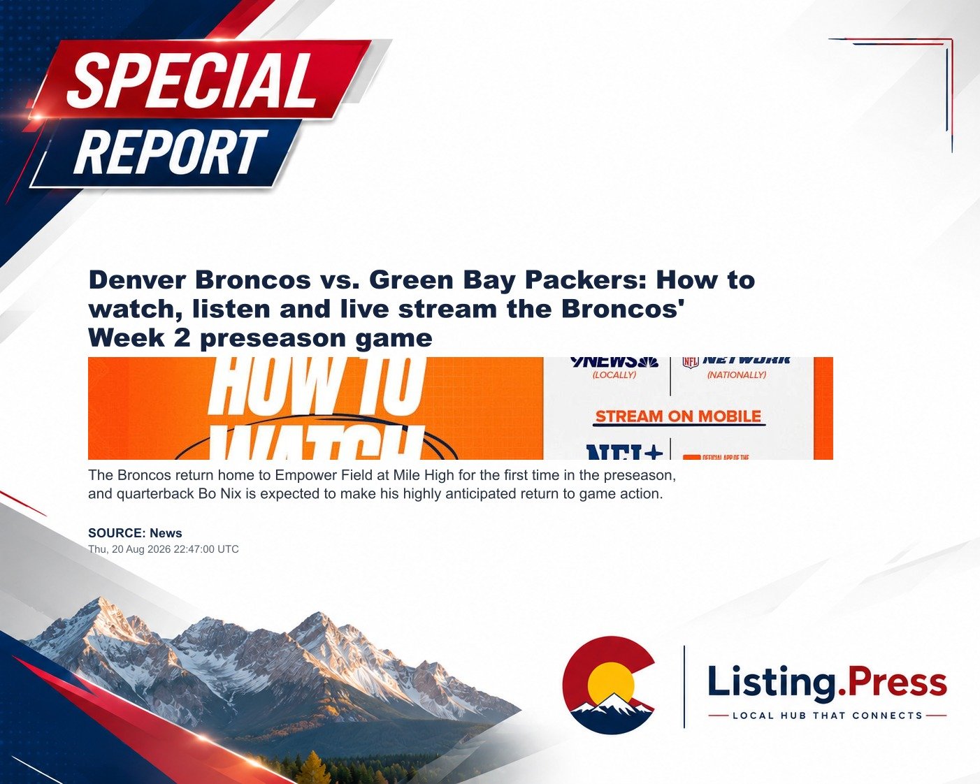 Denver Broncos vs. Green Bay Packers: How to watch, listen and live stream the Broncos' Week 2 preseason game