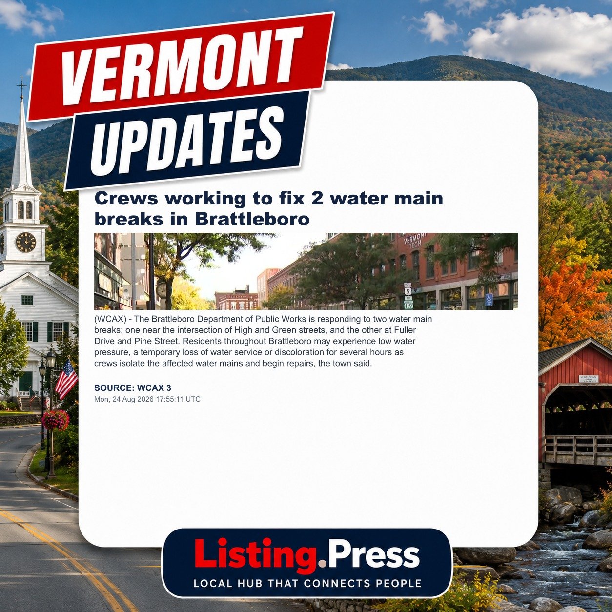 Crews working to fix 2 water main breaks in Brattleboro