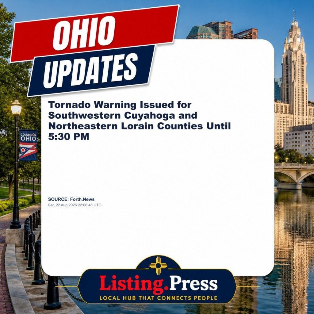 Tornado Warning Issued for Southwestern Cuyahoga and Northeastern Lorain Counties Until 5:30 PM