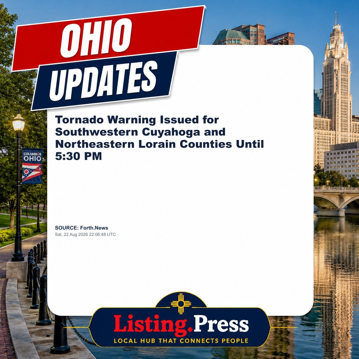 Tornado Warning Issued for Southwestern Cuyahoga and Northeastern Lorain Counties Until 5:30 PM