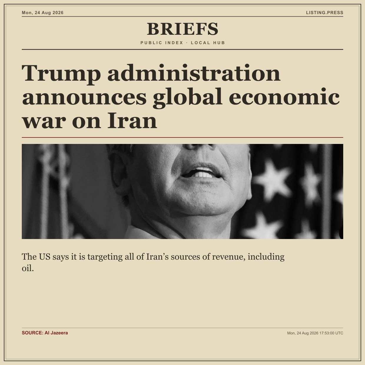 Trump administration announces global economic war on Iran