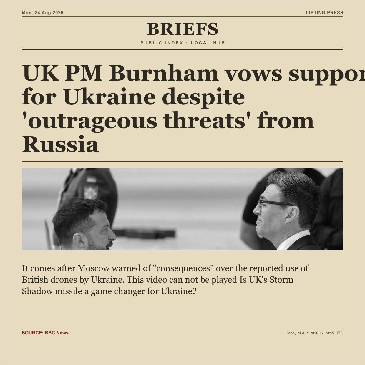 UK PM Burnham vows support for Ukraine despite 'outrageous threats' from Russia
