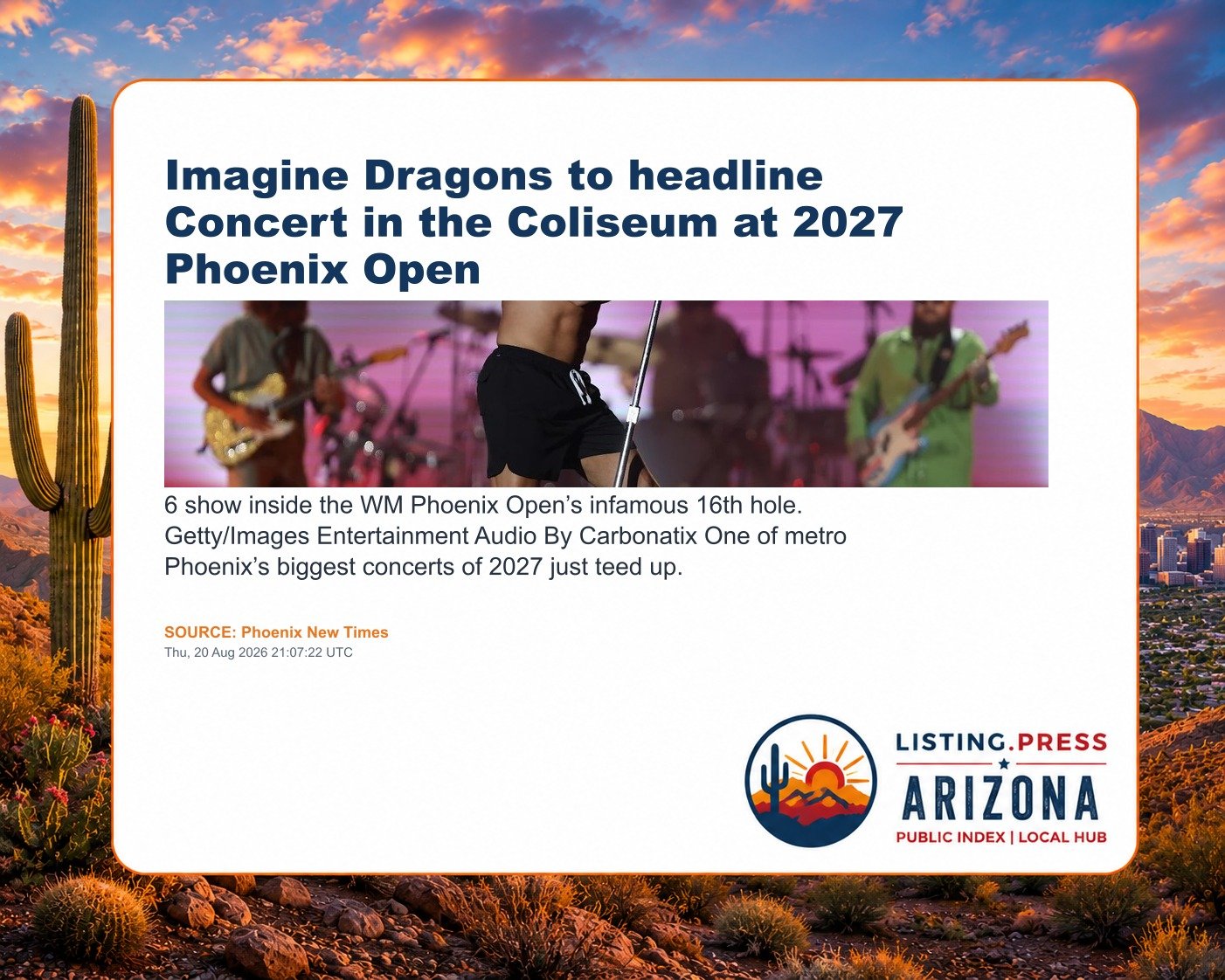 Imagine Dragons to headline Concert in the Coliseum at 2027 Phoenix Open