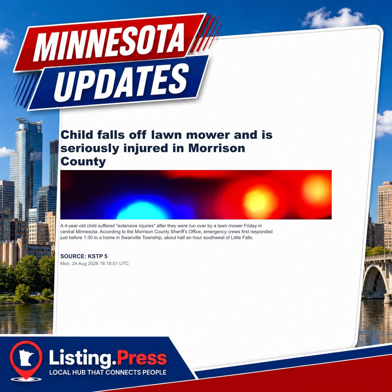 Child falls off lawn mower and is seriously injured in Morrison County