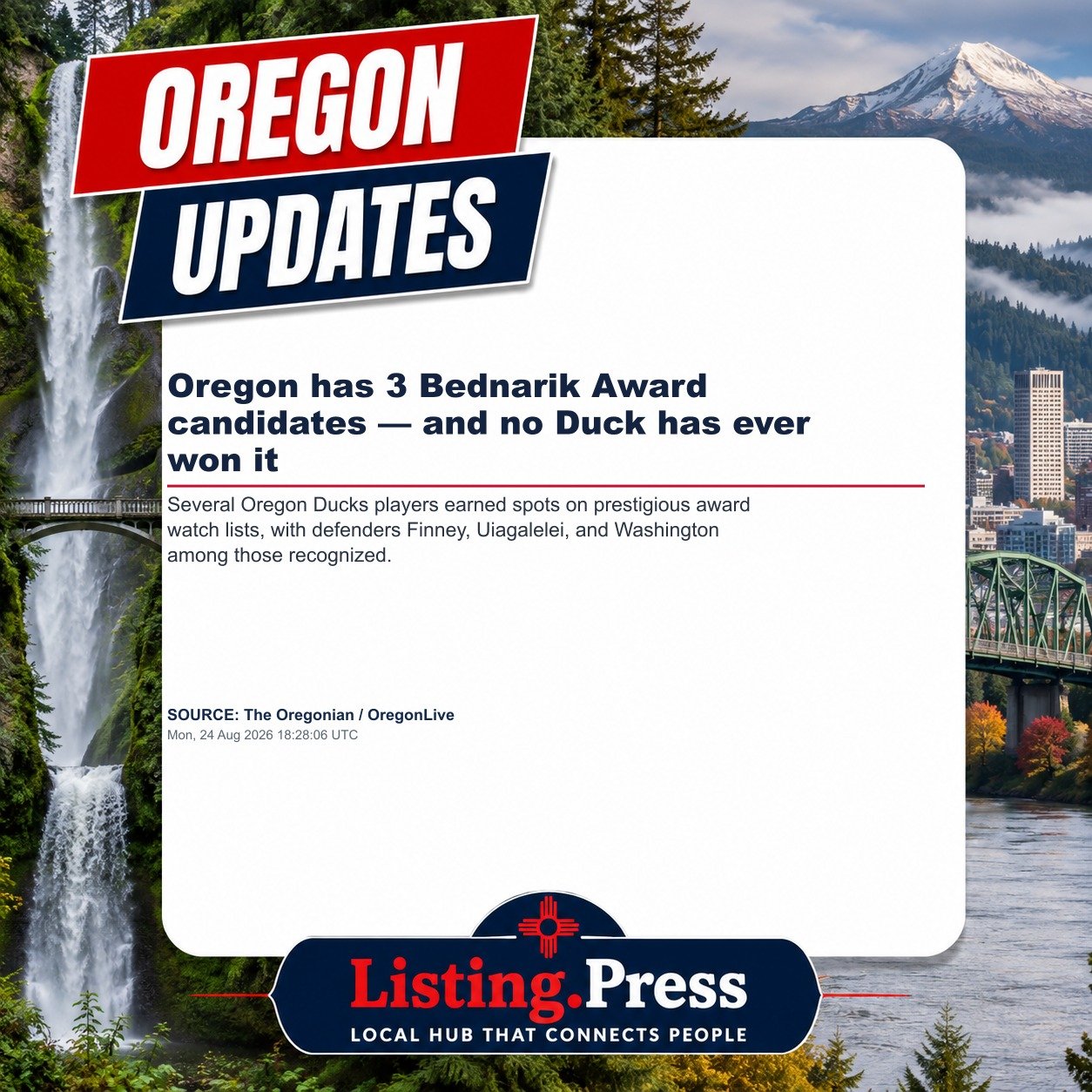 Oregon has 3 Bednarik Award candidates — and no Duck has ever won it