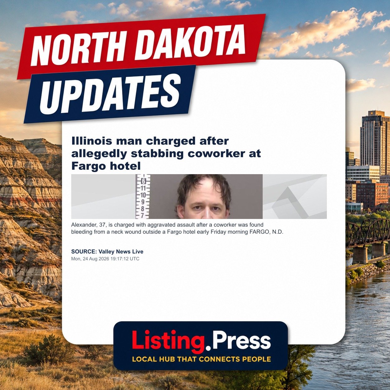 Illinois man charged after allegedly stabbing coworker at Fargo hotel