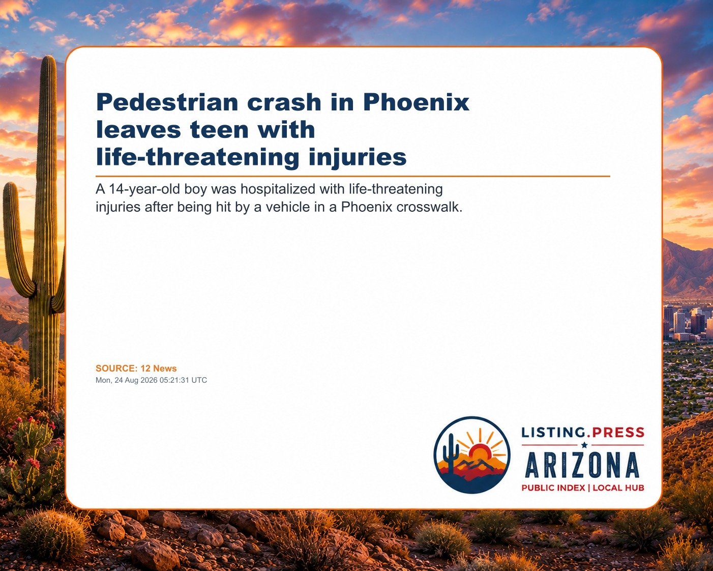 Pedestrian crash in Phoenix leaves teen with life-threatening injuries
