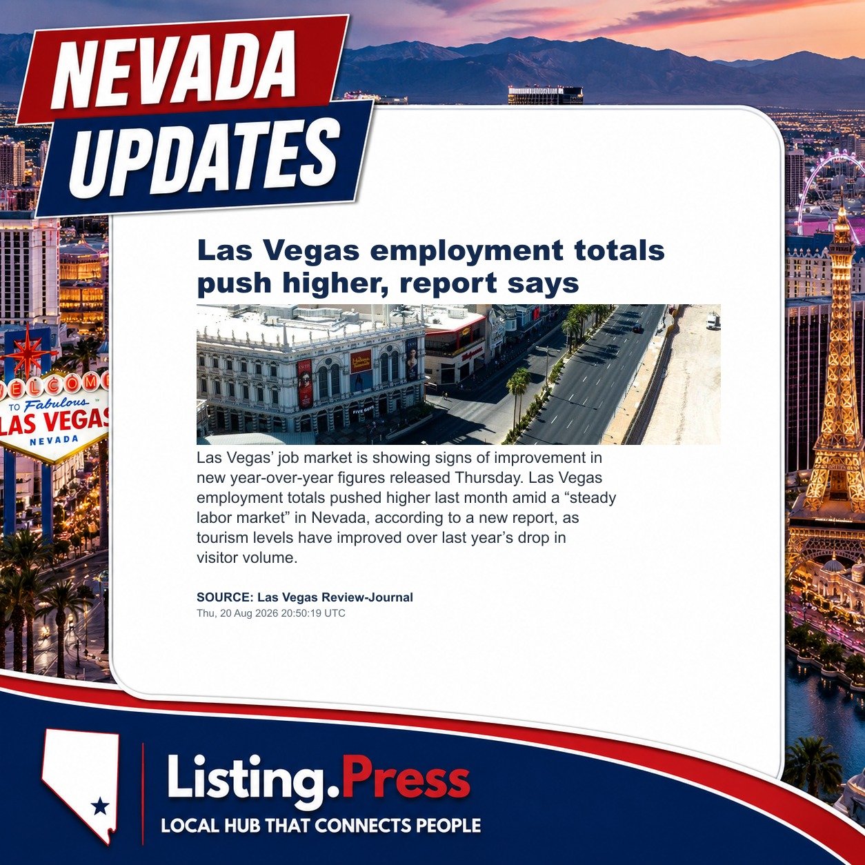 Las Vegas employment totals push higher, report says