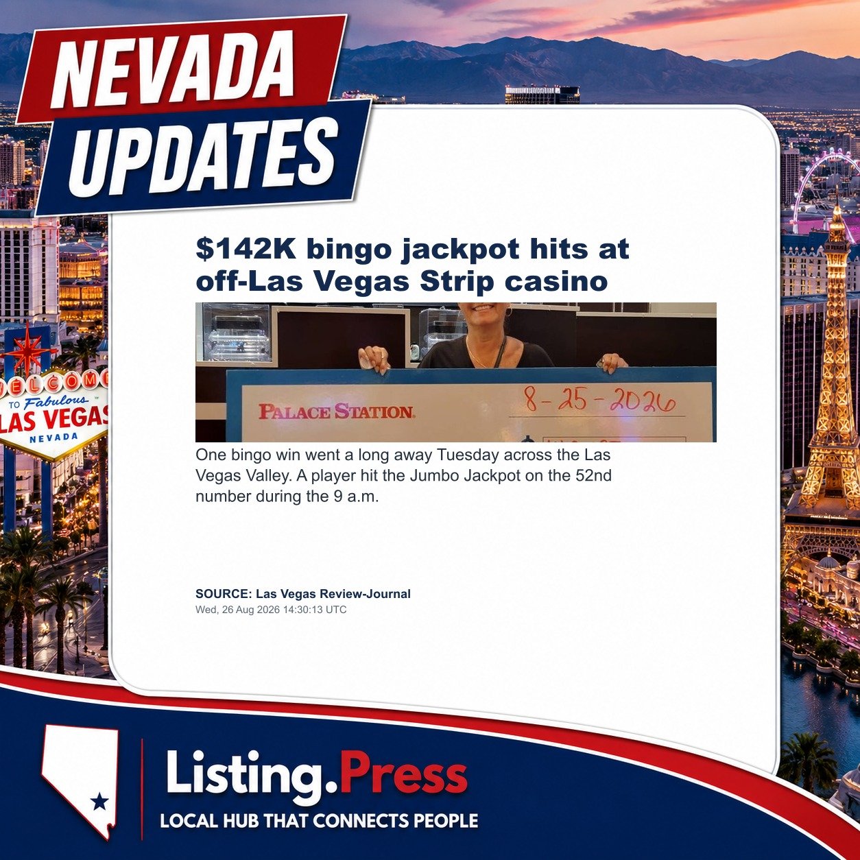 $142K bingo jackpot hits at off-Las Vegas Strip casino