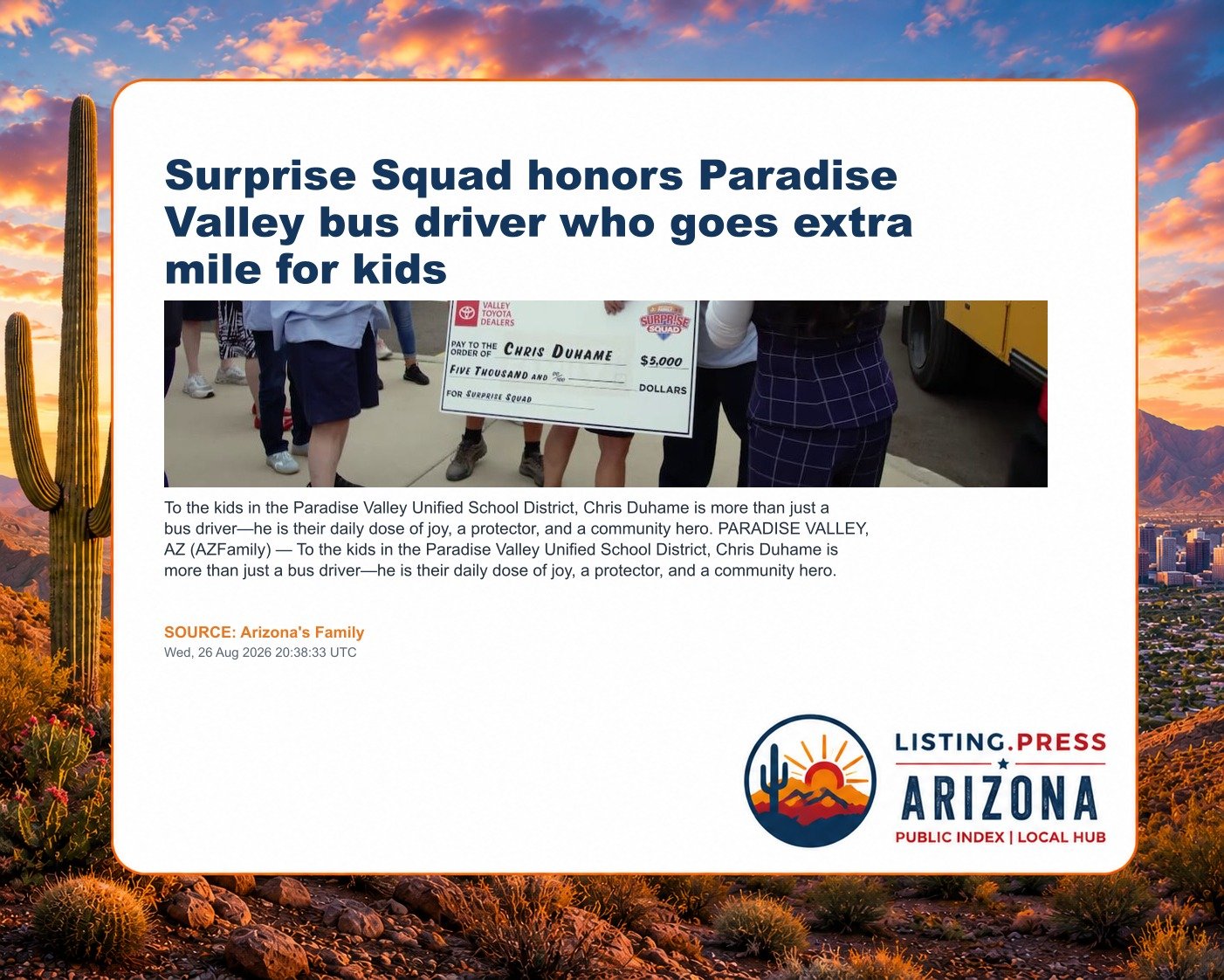Surprise Squad honors Paradise Valley bus driver who goes extra mile for kids