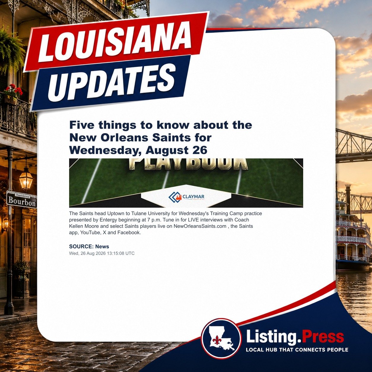 Five things to know about the New Orleans Saints for Wednesday, August 26