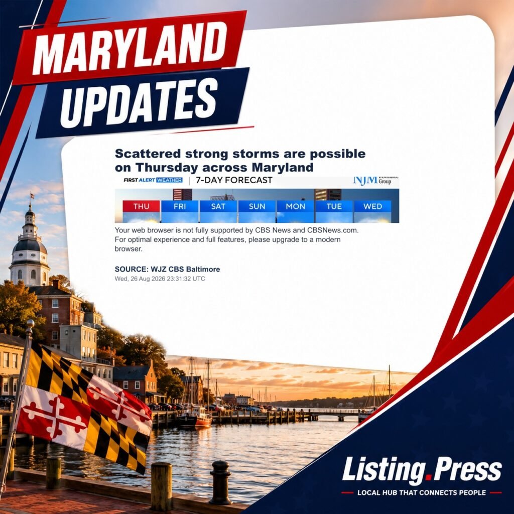 Scattered strong storms are possible on Thursday across Maryland