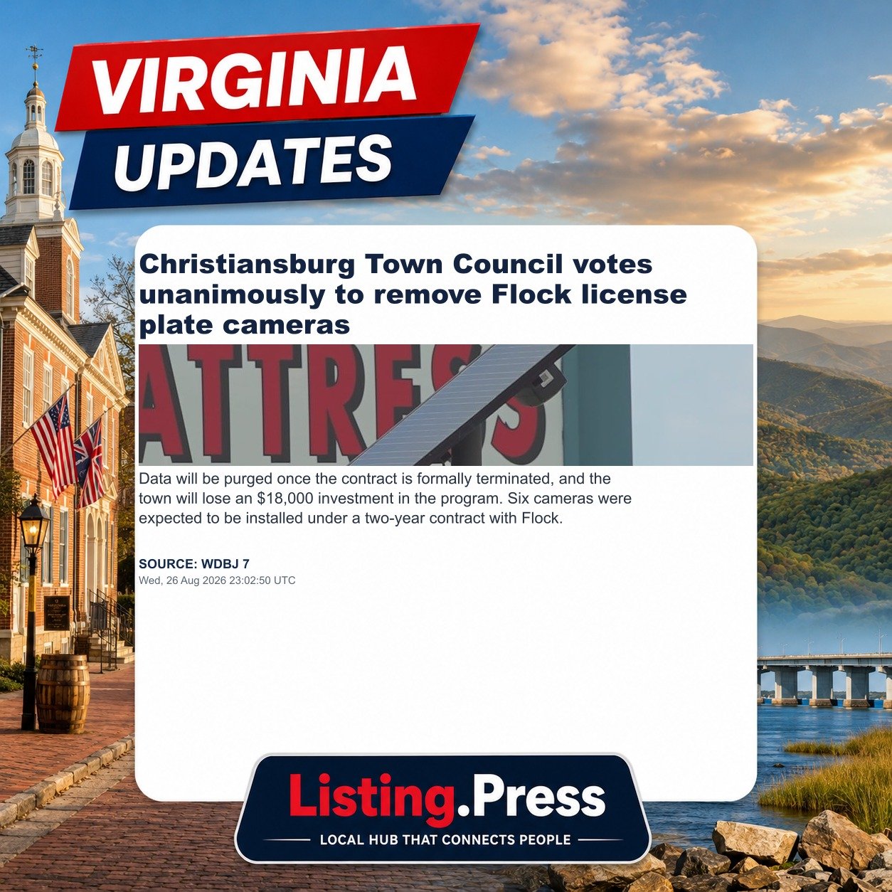 Christiansburg Town Council votes unanimously to remove Flock license plate cameras
