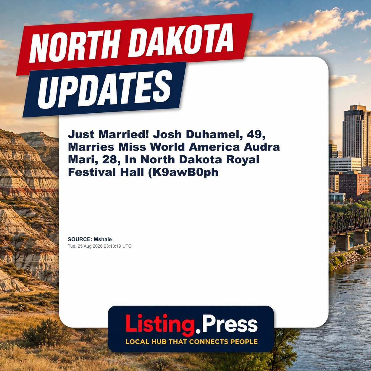 Just Married! Josh Duhamel, 49, Marries Miss World America Audra Mari, 28, In North Dakota Royal Festival Hall (K9awB0ph