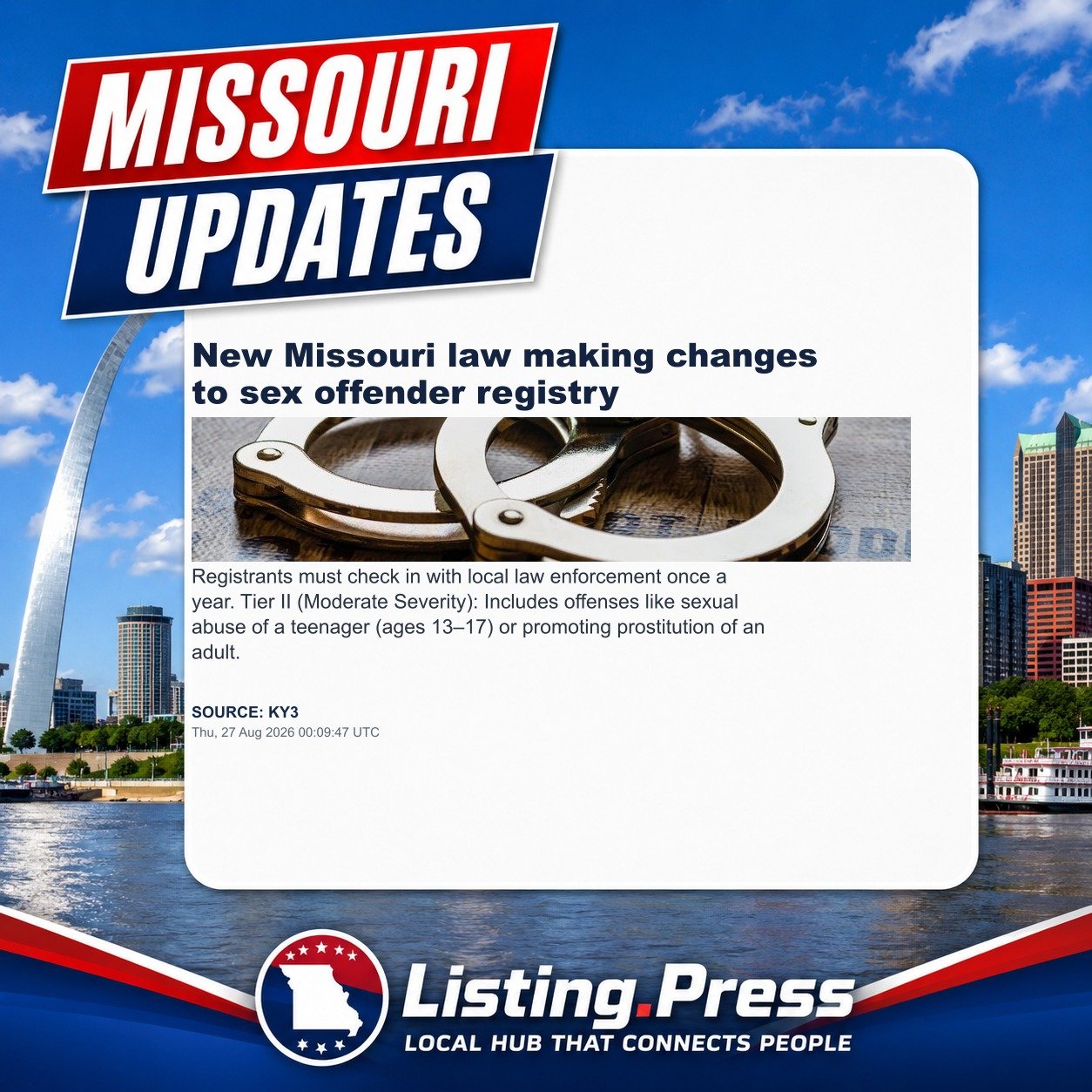 New Missouri law making changes to sex offender registry