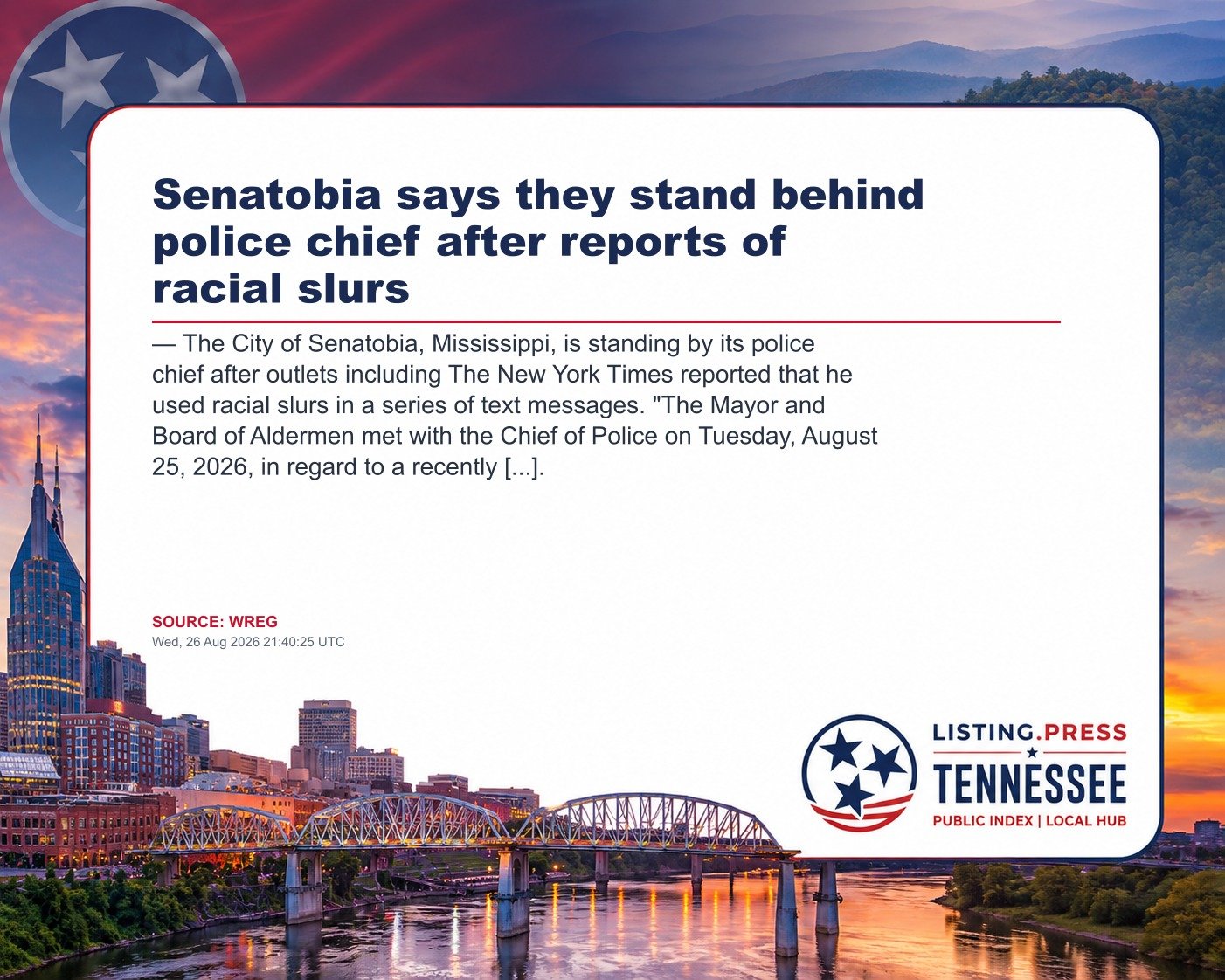 Senatobia says they stand behind police chief after reports of racial slurs