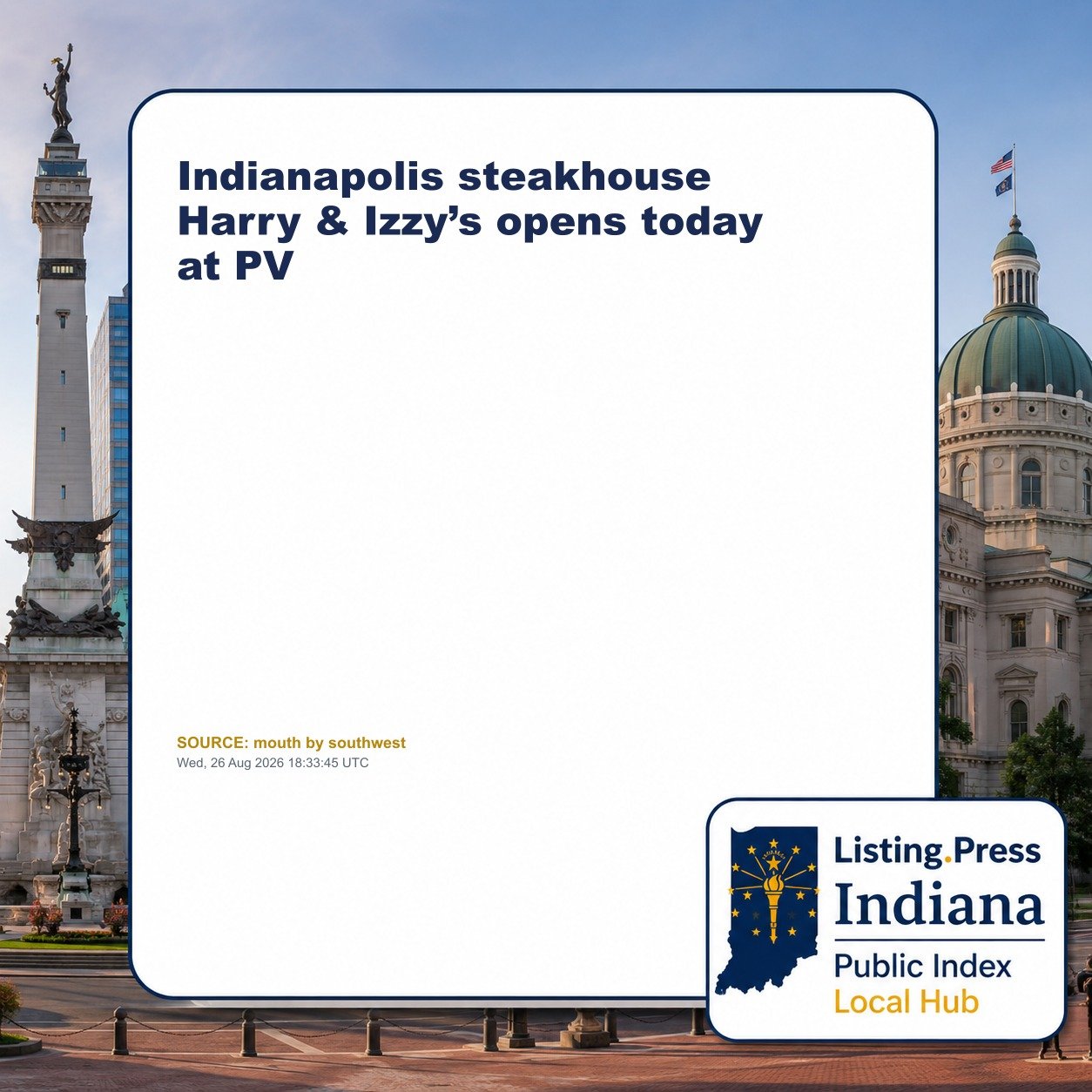 Indianapolis steakhouse Harry & Izzy’s opens today at PV