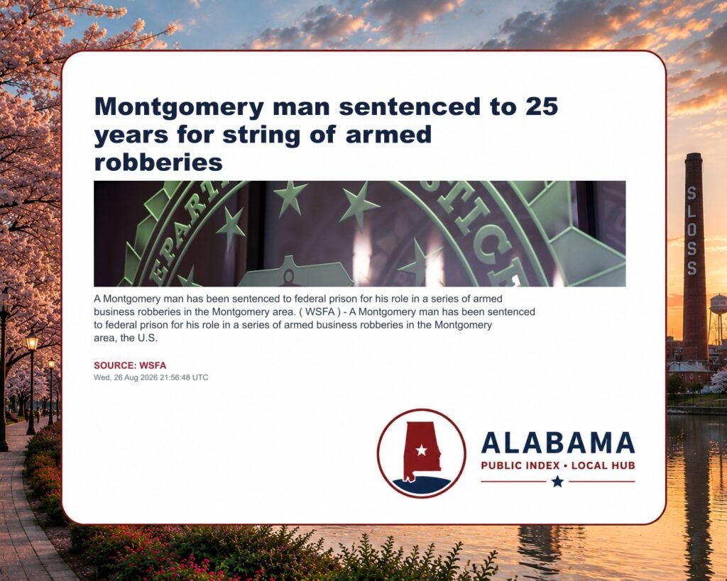 Montgomery man sentenced to 25 years for string of armed robberies