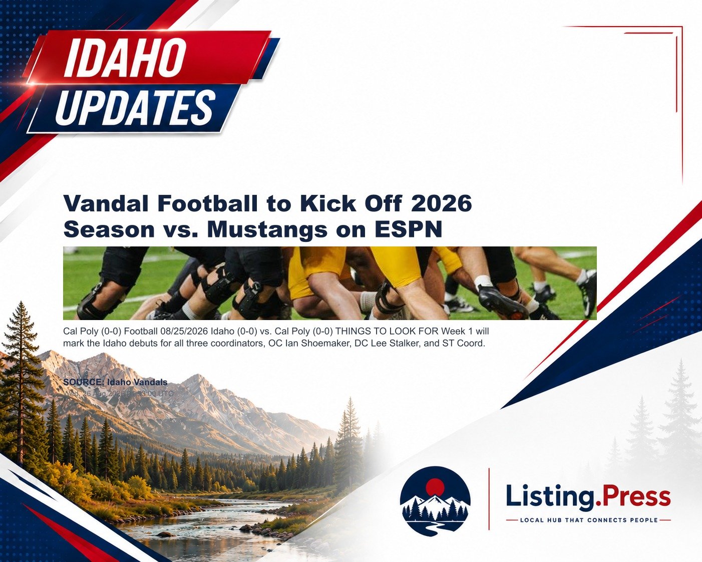 Vandal Football to Kick Off 2026 Season vs. Mustangs on ESPN