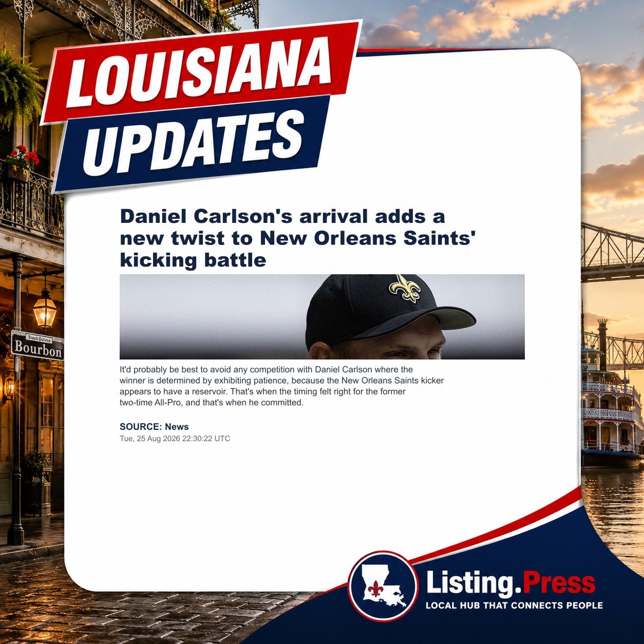 Daniel Carlson's arrival adds a new twist to New Orleans Saints' kicking battle