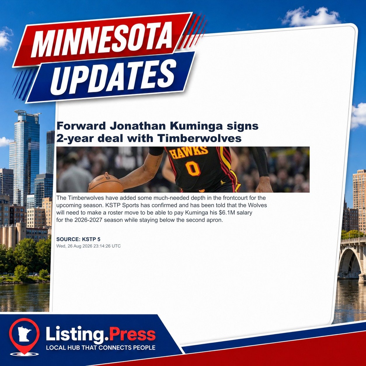Forward Jonathan Kuminga signs 2-year deal with Timberwolves