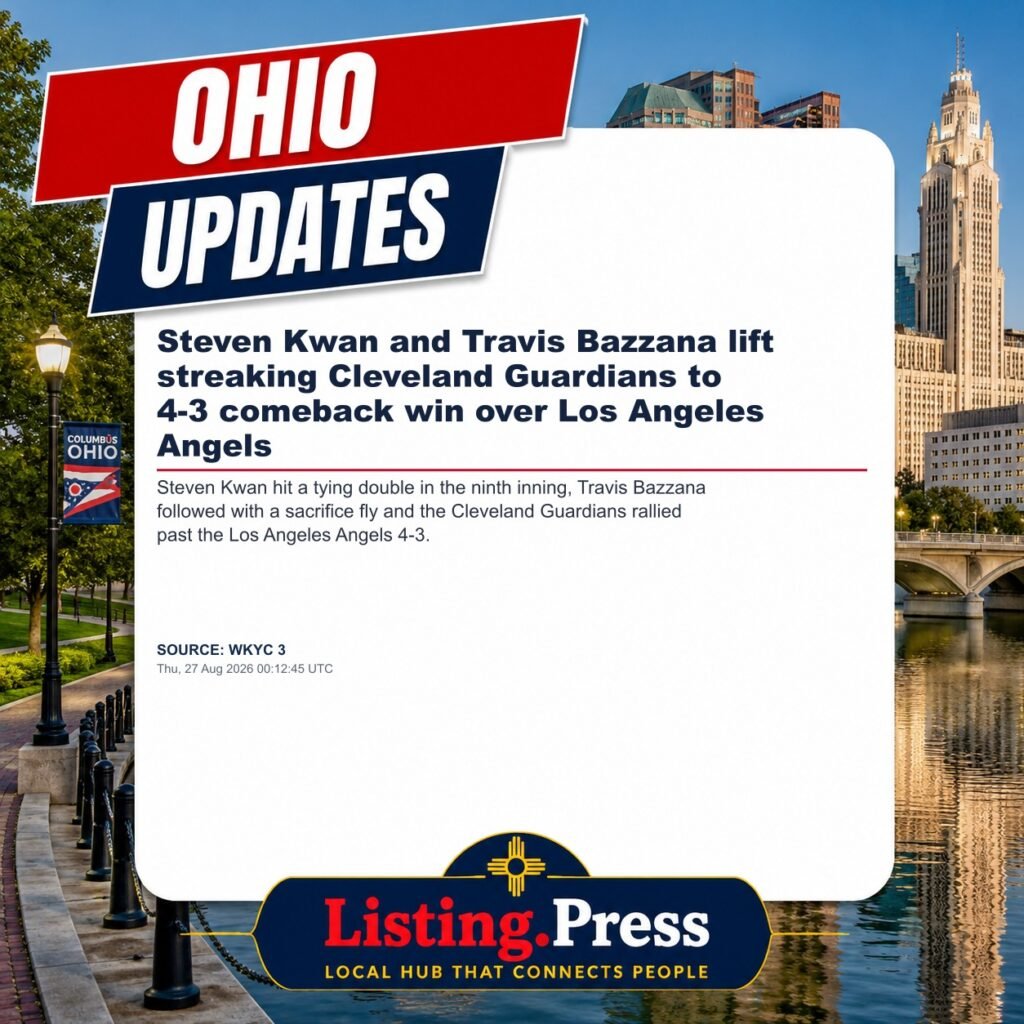 Steven Kwan and Travis Bazzana lift streaking Cleveland Guardians to 4-3 comeback win over Los Angeles Angels