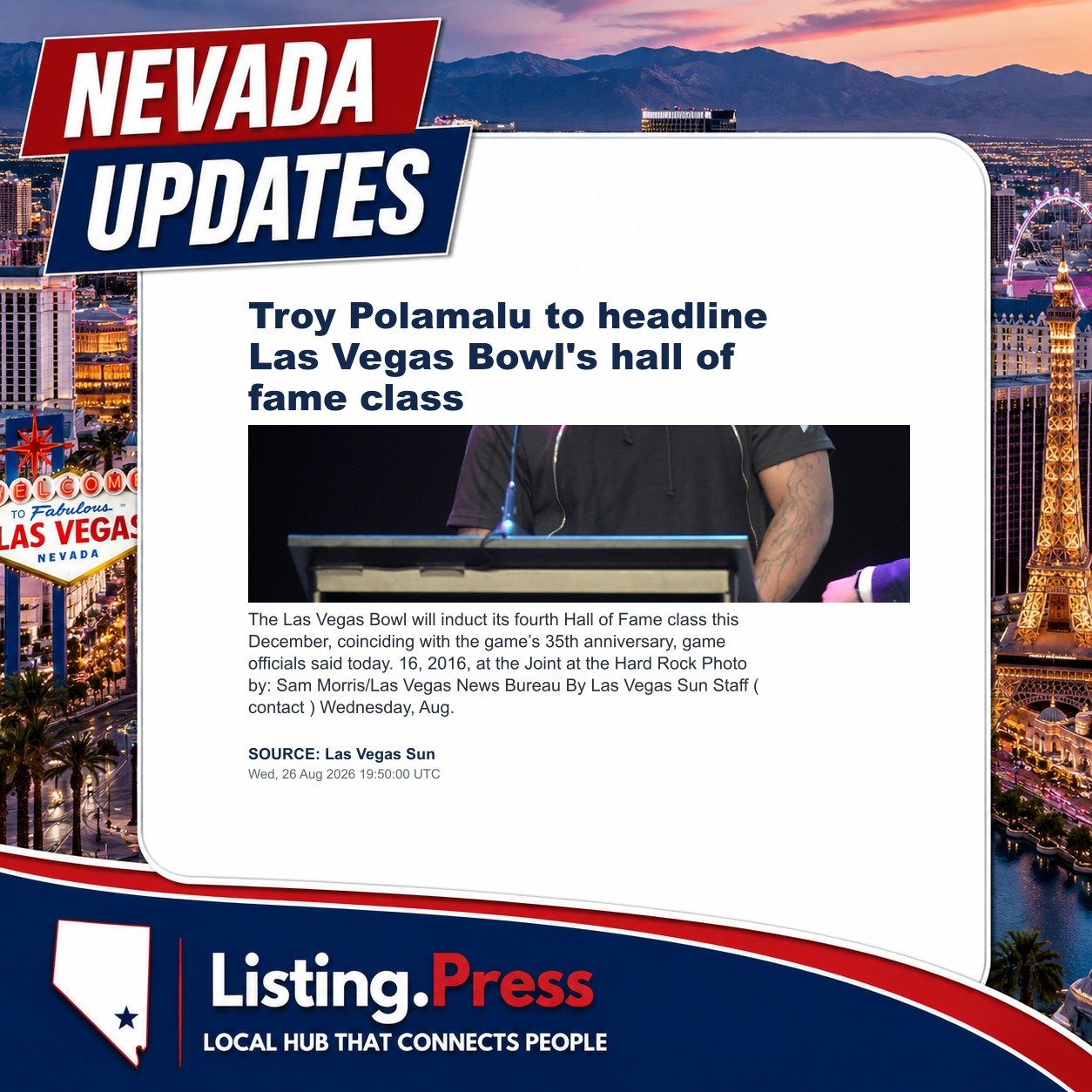 Troy Polamalu to headline Las Vegas Bowl's hall of fame class