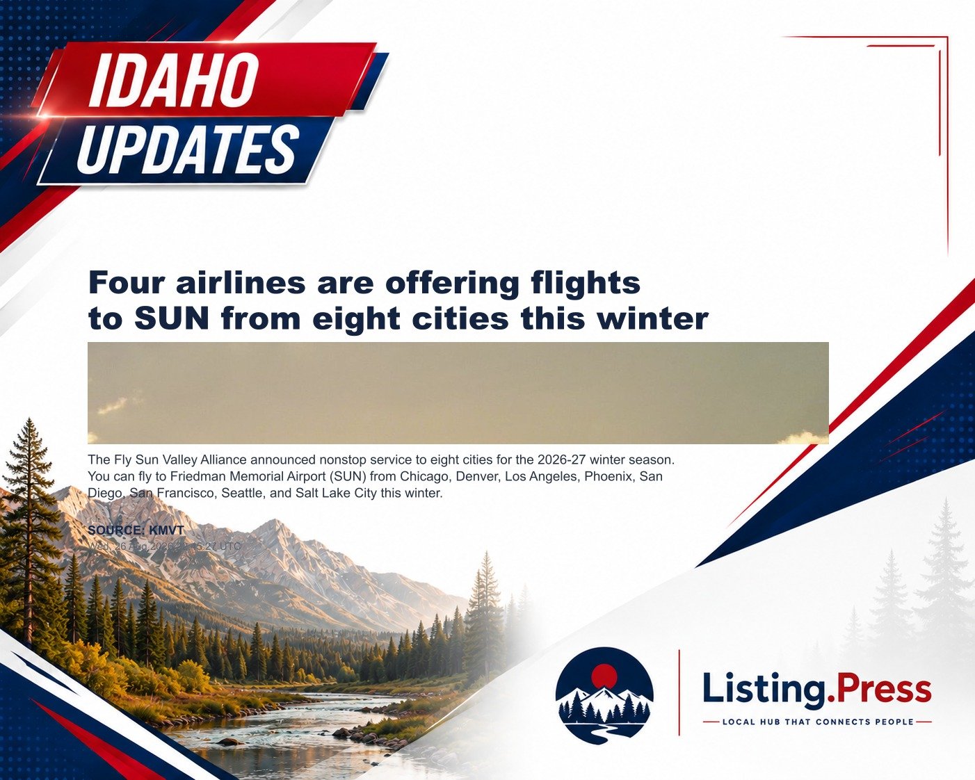 Four airlines are offering flights to SUN from eight cities this winter