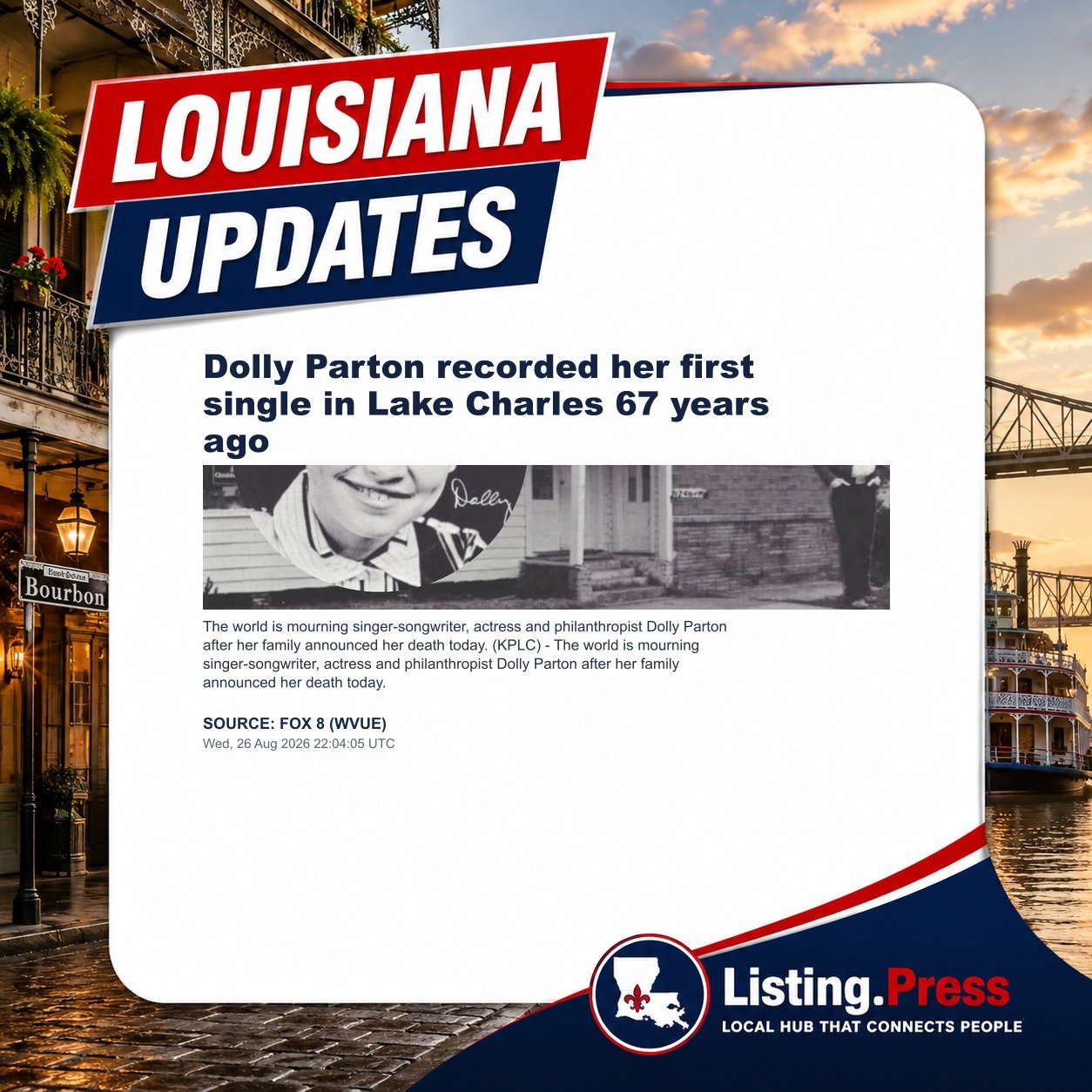 Dolly Parton recorded her first single in Lake Charles 67 years ago