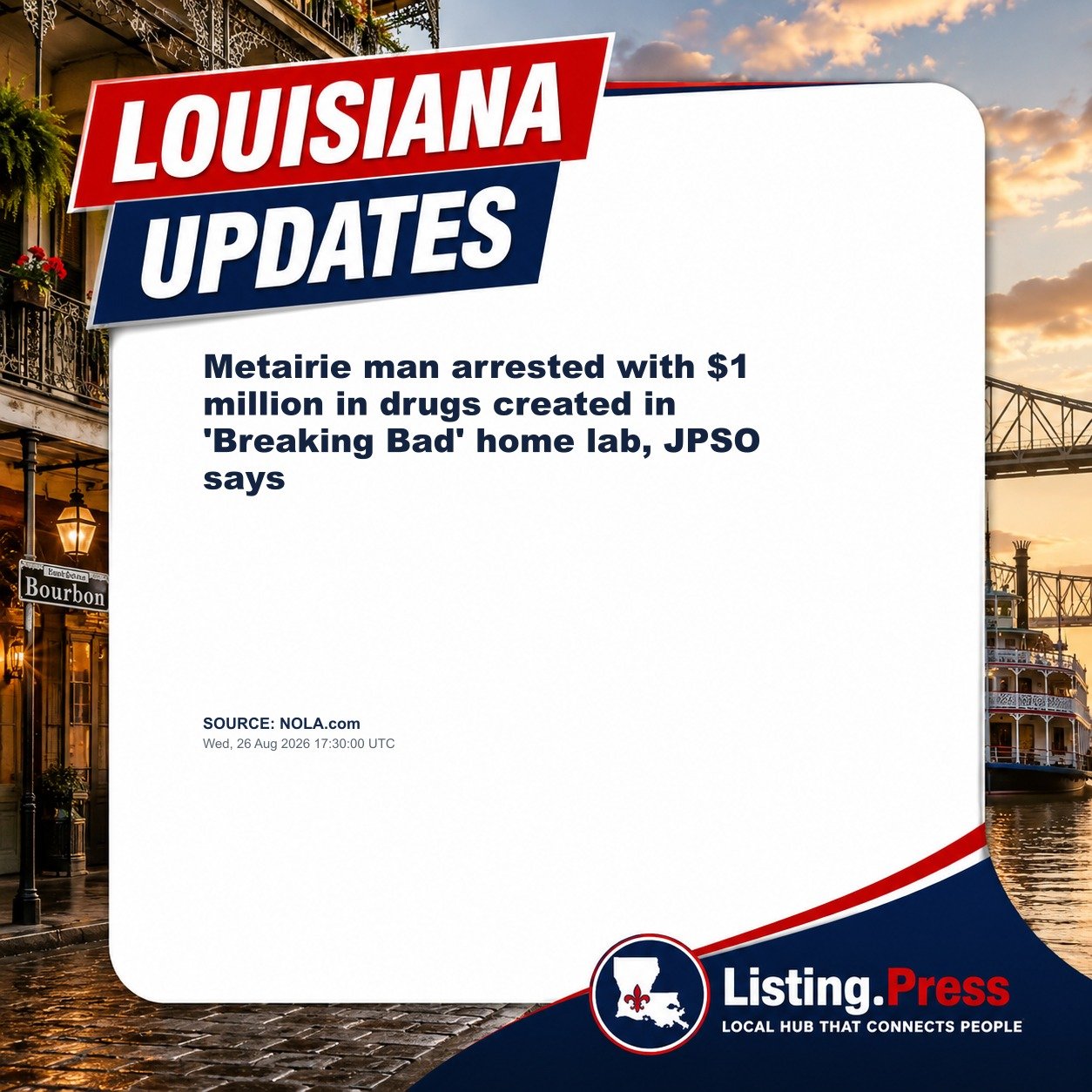 Metairie man arrested with $1 million in drugs created in 'Breaking Bad' home lab, JPSO says